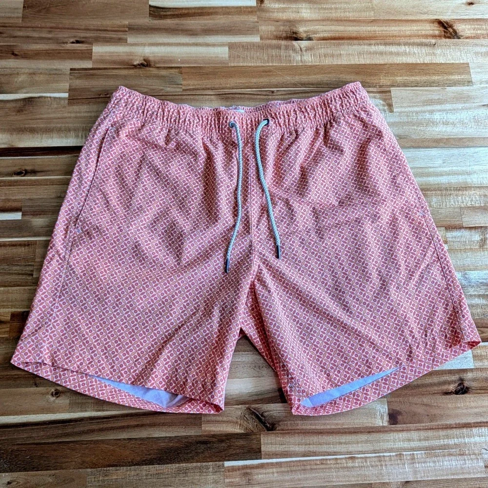 Fair Harbor Men's Bayberry Orange Geometric Swim Trunks XL Board Shorts